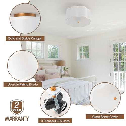 Bargeni Flush Mount Ceiling Light,13-inch Drum Ceiling Light Fixture,Light Fixtures Ceiling Mount with Cream White Fabric Shade, 3-Light Flush Mount Light Fixture for Nursery Kids Room,Bedroom,Hallway