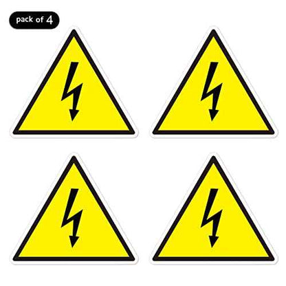 dealzEpic - Yellow Triangle Electrical Shock Hazard Risk Warning Sign - Self Adhesive Peel and Stick Vinyl Sticker - 10 cm (3.94 inches) | Pack of 4 Pcs