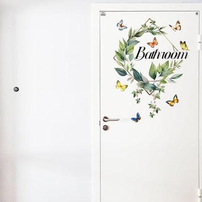 2 Pcs Bathroom Toilet WC Sign Door Stickers Washroom Wall Decals Peel and Stick Removable DIY Beautiful Flower Wash Room Door Decor (Bathroom)