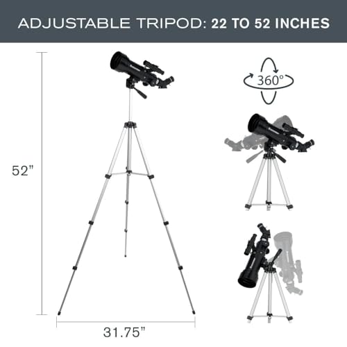 Celestron Travel Scope 70 Portable Refractor Telescope – 70mm Aperture, Fully-Coated Glass Optics – Includes Tripod, Backpack & Software – Ideal for Beginners & Travel