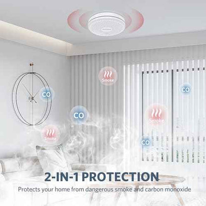 Smoke Detector Carbon Monoxide Detector Combo, 10-Year Battery Ultra-Thin Smoke & CO Alarm with Large Test/Silence Button, Adhesive & Screws Included