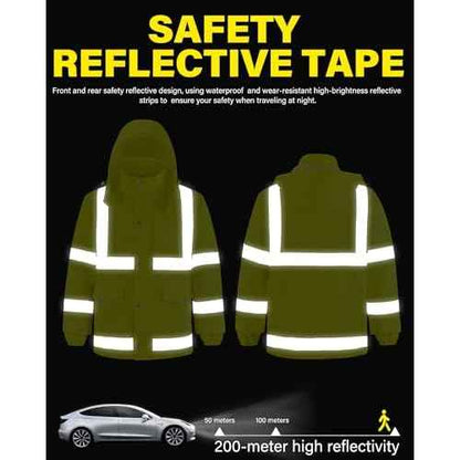 iCreek Reflective High Visibility Safety Jacket,Safety Rain Jacket with Hood,Lightweight Workwear for Outdoor Construction