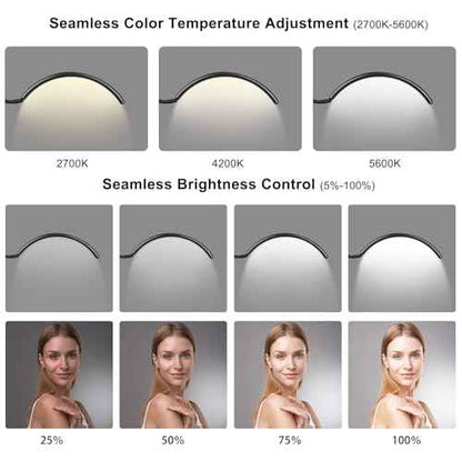 Half Moon LED Floor Lamp - Professional Shadow-Free, Dimmable Light | for Lash Techs, Estheticians & Tattoo Artists | Eyelash Extensions, Nail Art, Home & Office (Black)