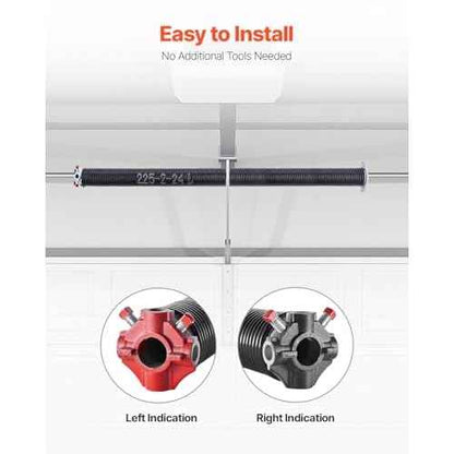 VEVOR Garage Door Torsion Springs, Pair of 0.225 x 2 x 24 in, 16000 Cycles, Electrophoresis Black Coated for Replacement, Garage Door Springs with Non-Slip Winding Bars, Gloves and Mounting Wrench