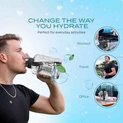 50 Oz Hydrogen Water Bottle, 2025 New SPE/PEM Technology, Large Gym Hydrogen Bottles, Travel Hydrogen Water Bottle Generator With Straw & Additional Cap, USA Brand, Up to 1800 ppb - Black