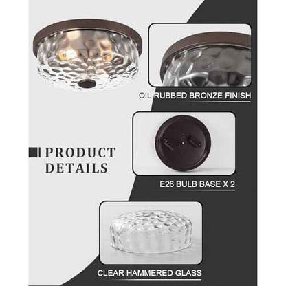 12 Inch Farmhouse Flush Mount Ceiling Light, 2 Light Industrial Close to Ceiling Light, Industrial Ceiling Lighting Fixture for Kitchen Hallway Bedroom Living Room (12.2 Inch Oil Rubbed Bronze)