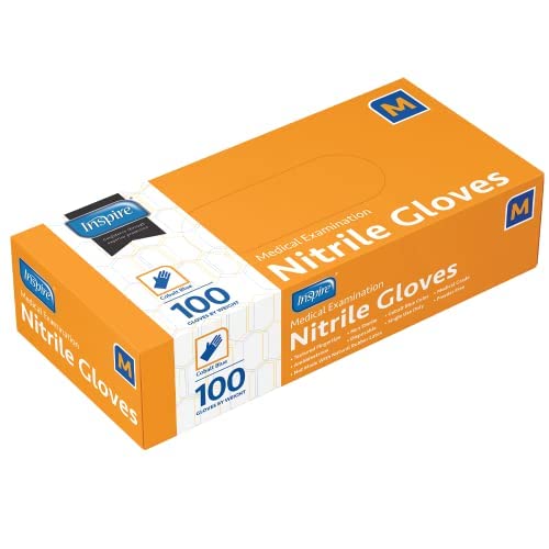 Inspire Nitrile Gloves Medical Examination | 4.5 Grade The Original Quality Stretch Cobalt Blue | Disposable Latex Free Doctors,EMT, Food Service, Cleaning, Janitorial, Household, Hospitals and More