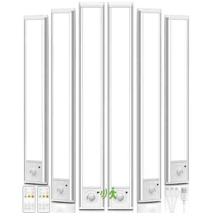 6Pack 16inch Under Cabinet Lighting, Rechargeable Motion Sensor Light Indoor, Wireless Remote Light, Dimmable 3 Color Temps Closet Lights, Under Counter LED Lights for Kitchen, Stairs