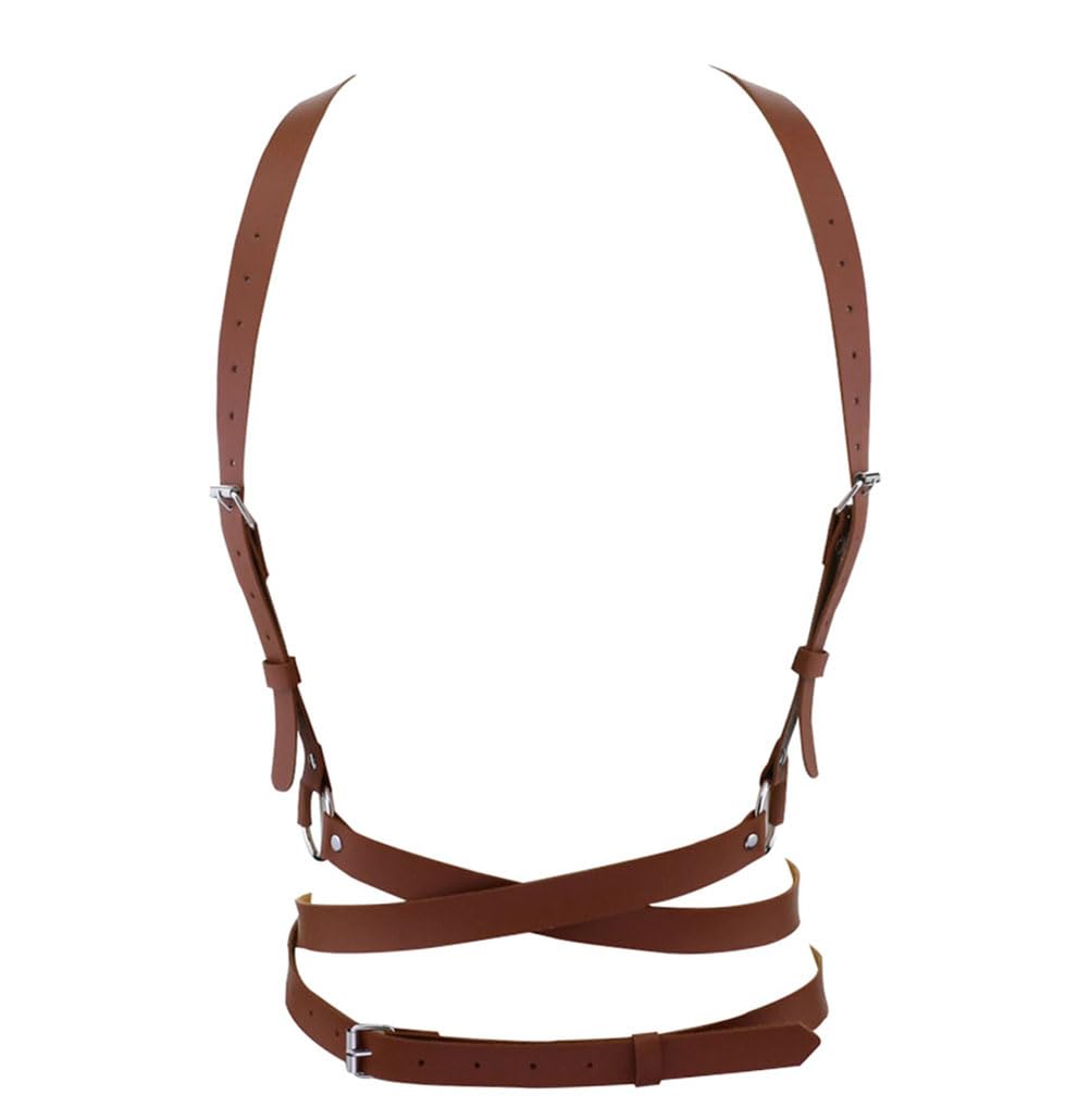 FTmgg@qq Women's Leather Body Chest Harness Punk Chain Belt Adjustable Waist Suspender For Shirt Dresses Gothic Costume Accessories