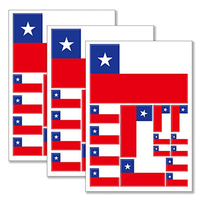 QQSD Chile Flag Sticker Chilean Decal in Multiple Sizes, 3 Pack, 11.7 x 8.3 Inches