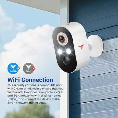 1080p Wireless Security Camera, 2.4GHz Wi-Fi Only, Color Night Vision, AI Human Detection, PIR Motion Detection, 2-Way Talk, Outdoor Surveillance Bullet Cam, No Solar Panel Included (2 Pack)