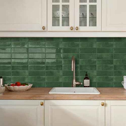 DEWOO 20-Sheet Peel and Stick Subway Backsplash Green Kitchen Bathroom Rectangle Self Adhesive Wall Tile Brick (12"¡¿12")