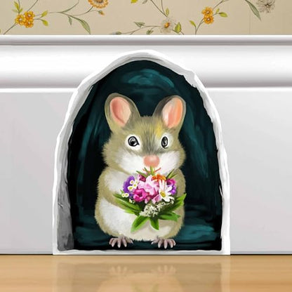 Mouse Reading Book, Wall Decor Sticker Decal, Kids Room, Classroom, Home, Bedroom, Bookcase, Book Lover, of Mice and Men, Children, Adorable, (Mouse Flowers)