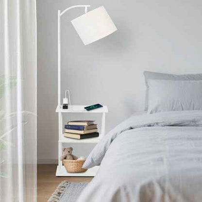 Floor Lamp with Table, Narrow Side Table with USB-A/USB-C Charging Station and AC Port, 3 Color Temperatures 12W LED Bulb, End Table for Bedroom, Living Room and Home Office, White