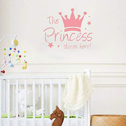 2 Pcs Wall Sticker Princess Sleep Here 13.4 Inch Little Crown Star Art Quotes Wall Decal Decor for Living Room Bedroom