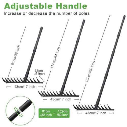 Pragmatist Bow Rake Heavy Duty 60" Metal Head Garden Rake with Adjustable Stainless Steel Handle Garden Tool for Loosening Soil Leveling Mulch Gathering Leaf