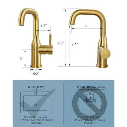Bar Sink Faucet Single Hole: ARCORA Brushed Gold Wet Bar Faucets - Prep Sink Faucet 360 Swivel - Small Kitchen Bathroom Faucet with cUPC Supply Lines