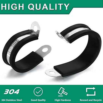 30pcs 1/8 Inch Stainless Steel Cable Clamps,Rubber Coated Cushioned Insulated Cable Clamp,Automotive Cable Wire Clamps,Pipe Clamps,Metal Clamp for Tube,Lines,Wire Cord Installation(Black,3mm)
