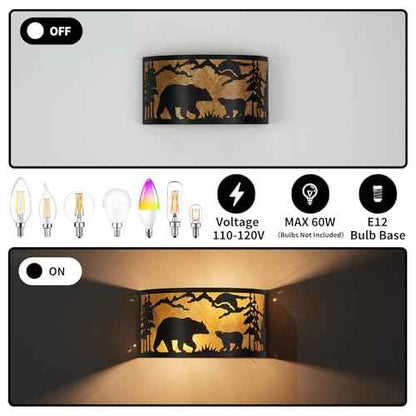 Farmhouse Bear Wall Sconces, E12 Base Rustic Industrial Wall Lights for Bedroom, Living Room, Hallway, Stairway, and Porch Lighting