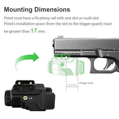 Mini 700 Lumen Pistol Light Laser Combo Weapon Light Tactical Flashlights, Magnetic USB Rechargeable with Green Beam and Strobe Mode for GL and Picatinny Rail