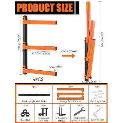 Caliee lumber Storage Rack Wall Mount, Heavy Duty Wood Storage Racks With 6-Level System Holds Up to 1400 lbs, Garage Shelf Wall Mount, Basement, Workshop, Rustproof & Space-Saving Design (4)