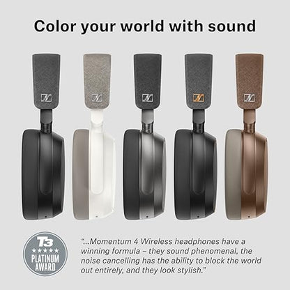Sennheiser Momentum 4 Wireless Over-Ear Headphones - Bluetooth Headset for Clear Calls with Adaptive Noise Cancellation, Up to 60HR Playtime, Folding Design, Brown