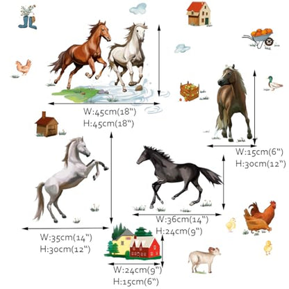Runtoo Farm Animals Wall Sticker Wild Horse Wall Decals Kids Room Farmhouse Baby Nursery Playroom Wall Decor