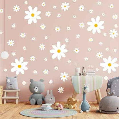 TaoBary 288-Piece Daisy Wall Decals - White Flower Wall Stickers, Peel & Stick Floral Wall Decor for Kids, Girls Nursery, Playroom, Bedroom & Living Room