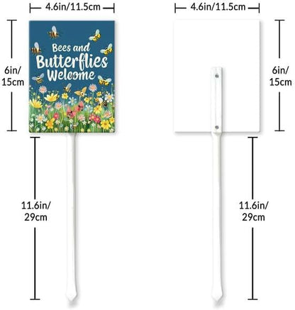 Uptell Bees Butterflies Welcome Here Yard Signs with Stakes Aluminum Sign for House/Front Door and Business Outdoor Decoration 7x8.8 Inch