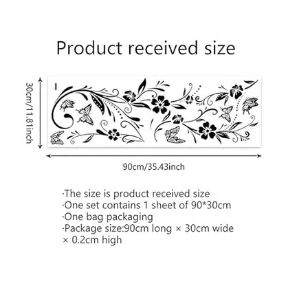 Black Vine Butterfly Flower Wall Stickers, sacinora Simplicity Floral Art DIY Wall Decals Removable Vinyl Peel and Stick for Bathroom Living Room Bedroom Home Decorations