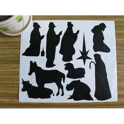 Large Christmas Nativity Scene Wall Decor Stickers Unto Us a Child is Born Nativity Vinyl Wall Decal - Christian Decor Mural YA296 (Black)