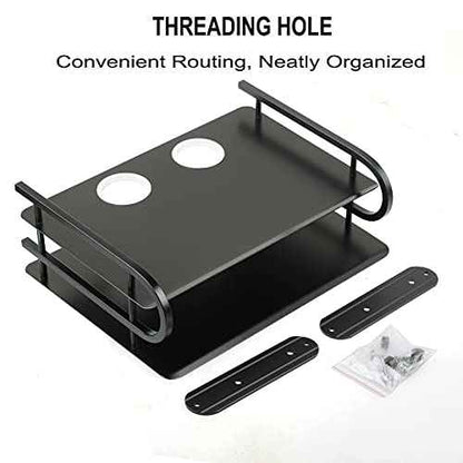Z-Color Black Metal Double Wireless WiFi Router Storage Box/TV Set Box Shelf Wall Hanging Plug Board Bracket Cable Storage Organizer (Small)