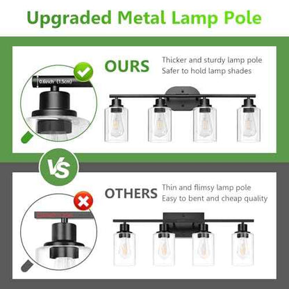 Ascher 4-Light Bathroom Light Fixtures, Modern Vanity Lights with Clear Glass Shade, Matte Black Wall Lamp for Bathroom Mirror Hallway Cabinet Porch