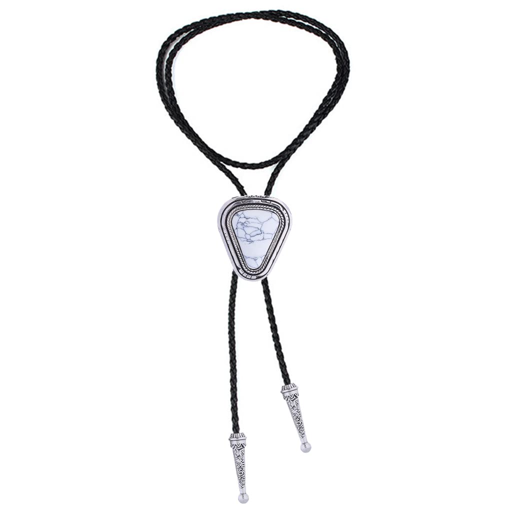 Btilasif Bolo Tie Triangle, Western Cowboy Bolo Tie Native American Leather Necktie Necklace Costume Accessories for Men Women, white