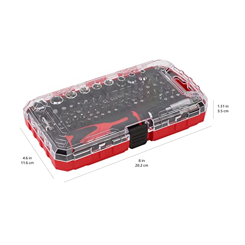 Amazon Basics Magnetic Ratcheting Wrench and Electronics Precision Screwdriver Set, 73 count (Pack of 1), Black/Red/Silver