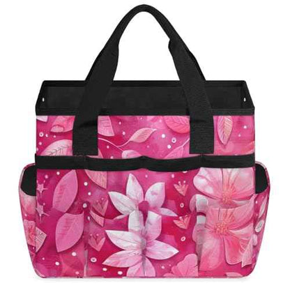 Rose Red flower Gardening Tool Bag,Heavy Duty Garden Tote Bag,Portable Oxford Gardening Storage Basket Organizer Handbag with Pockets Handle,Hand Tools Gifts for Outdoor Garden Lawn