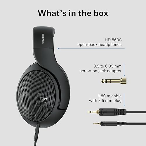 Sennheiser HD 560S Open-Back Over-Ear Wired Headphones – Neutral, Natural Sound for Music, Gaming, and Content Creation, Black