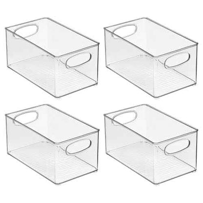 mDesign Plastic Home Closet Organizer - Basket Storage Holder Bin w/ Handles for Bedroom, Bathroom, Cabinet Shelves, Entryway, and Hallway - Holds Sweaters, Purses - Ligne Collection - 4 Pack - Clear