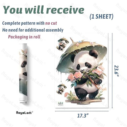 Panda & Bamboo Umbrella and Flowers Wall Stickers Nursery Animal Wall Decals for Kid Removable Peel and Stick Wall Art Home Decor Decoration for Classroom Preschool Living Room Bedroom