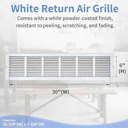 30"W x 6"H [Duct Opening Size] Steel Return Air Grille, Air Return Vent Cover for Ceiling and Sidewall - HVAC Air Vent Covers - [Outer Dimensions: 31.75"W x 7.75"H]