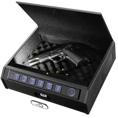 Biometric Gun Safe for Pistols Fingerprint Handgun Safe for Nightstand, Quick Access Pistol Lock Box with PIN Keypad & Keys, Portable Firearm Storage for Home Car Office