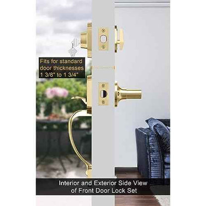 goldenwarm Front Door Handle and Deadbolt Set, Gold Front Door Lock Set with Reversible Handle Lever, Classic Brass Front Door Hardware, Front Door Handles and Locks