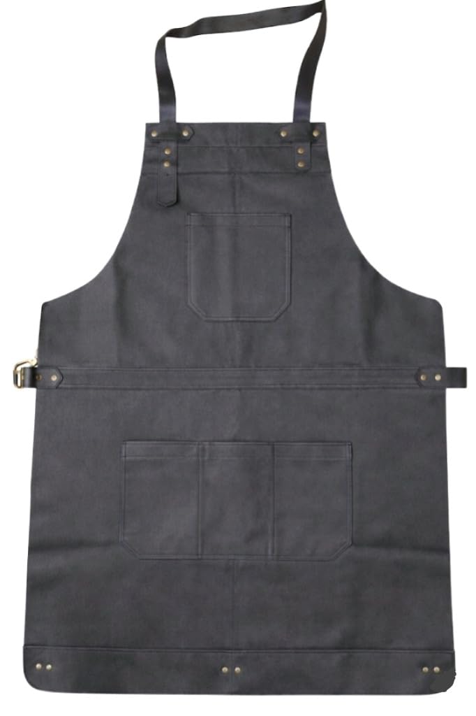 HEAVEN HUSH Genuine Leather Apron for Men & Women, Adjustable Straps & Tool Pockets Premium BBQ Cooking Blacksmith Shop Welding Woodworking Bartender Work Aprons (Black,4 Pocket)
