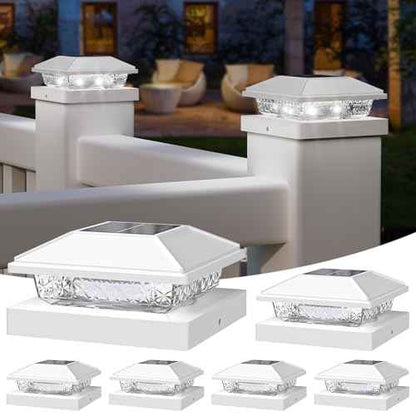 NIORSUN Solar Post Lights Outdoor, Fence Post Solar Lights Cool White, Waterproof, Garden Patio Fence Deck Decor, 4x4 Posts Cap Wood Vinyl, 5x5 Vinyl, White 6 Pack