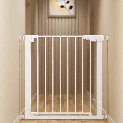29-32" Metal Baby Gate for Stairs/Doorways, 30" Tall Pressure Mounted Pet Gates, Auto-Close Child Safety Gate, No Drilling Easy Walk-Through Dog Gate Indoor, White