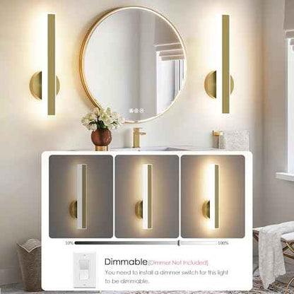 Aipsun Gold Wall Sconce Hardwired Modern LED 18W Wall Sconce Set of Two, 15.7Inches Wall Lights for Living Room Bedroom Hallway, 5CCT