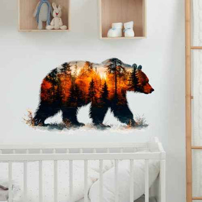 Bear Forest Silhouette Wall Decals Removable Autumn Nature Vinyl Stickers for Nursery Living Room and Bathroom Woodland Decor Peel and Stick Wall Art