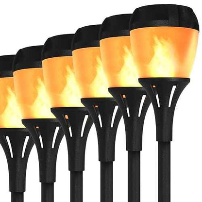 Solar Path Lights Outdoor Waterproof - Realistic Flickering LED Flame, IP65 Pathway Lights Solar Powered Warm Light for Garden and Walkways, Ground Stake Included for Easy Setup (6 Pack)
