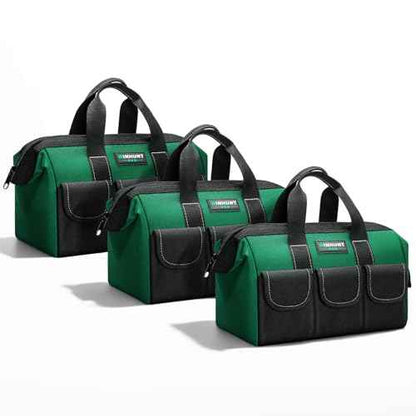 Tool Bags 12 Inch, Oxford Fabric Storage Bags with Large Capacity, 3-Pack, Green and Black