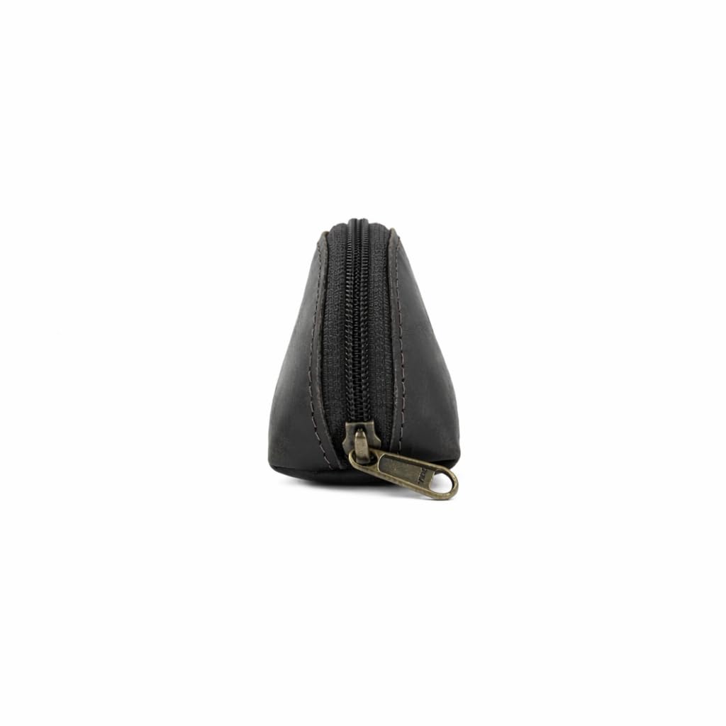 CestAntiQ, Leather Moon Pocket Coin Case, Mini Squeeze Coin Purse Pouch for Change, Black Leather Coin Holder Tray, Compact Wallet for Men & Women, Stylish & Durable, Elegant Coin Purse